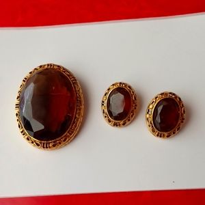 Brooch and earrings set chip earrings vintage jewelry